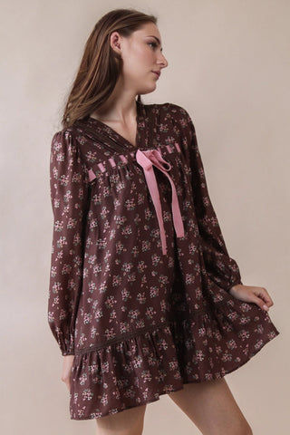 Sweetheart Prairie Mini Dress - Brown