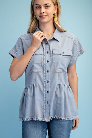 The Prairie Honey Top - Light Denim