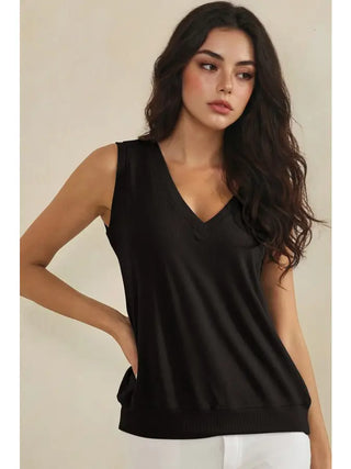 Luxeair V neck Tank - Black