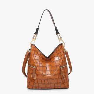 Roechelle Crocodile Print Hobo Bag - Brown
