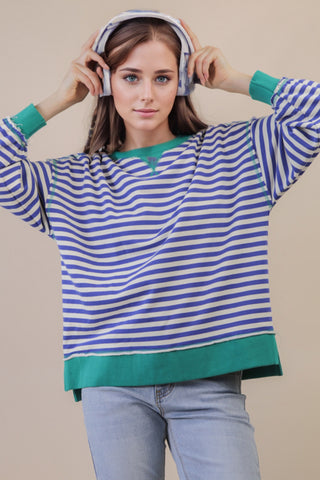 Standing On Stripes Top- Royal Blue
