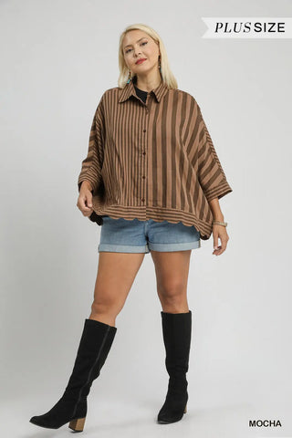 Scallop & Stripe Top- Mocha