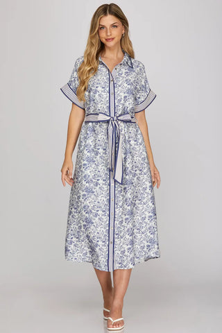 The Bluebell Belted Midi Dress - Blue