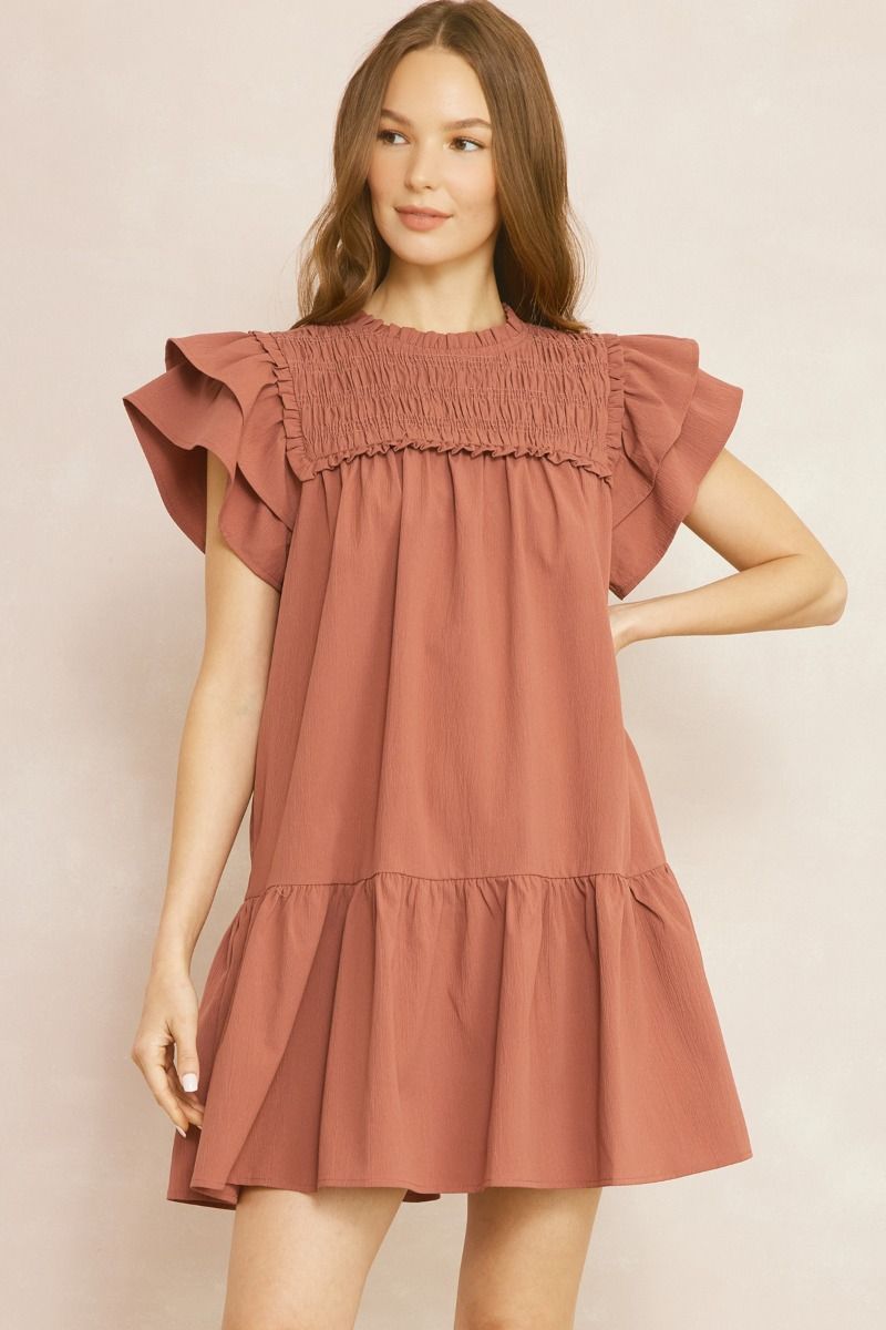 Smocked Mini Dress- Cinnamon