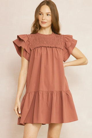 Smocked Mini Dress- Cinnamon