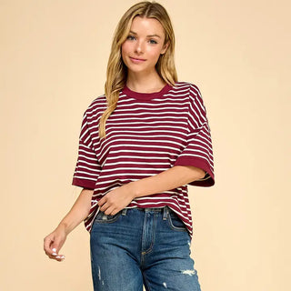 Dolly Stripe Top- Burgundy