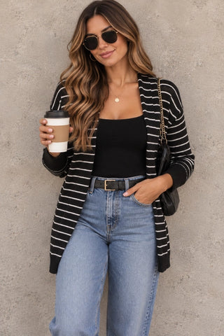 Striped Knit Cardigan - Black