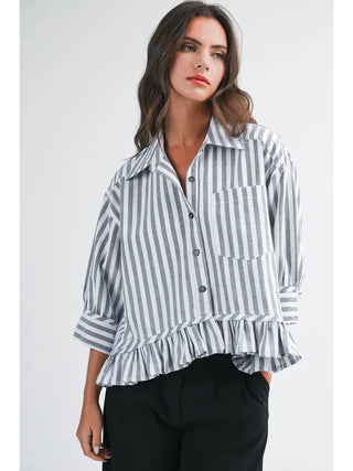 Stripe Medley Top- Gray