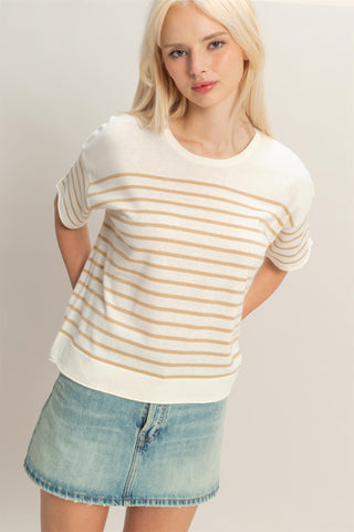 Signature Stripe Top- Taupe