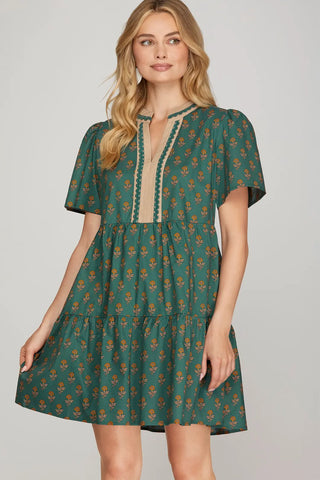 Fall Day Date Dress- Teal Green