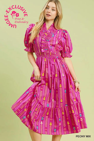 The Lillian Midi Dress - Peony Mix