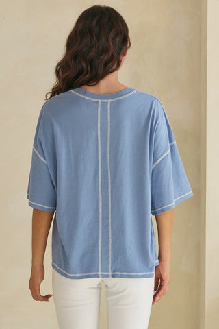 Take It Easy Stitch Top- Denim