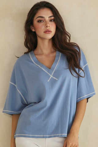 Take It Easy Stitch Top- Denim