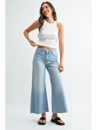 Wide Leg Flare Crop Jean - Light Denim