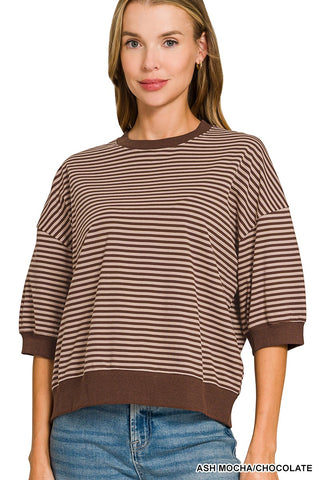 Take It Easy Stripe Top- Chocolate