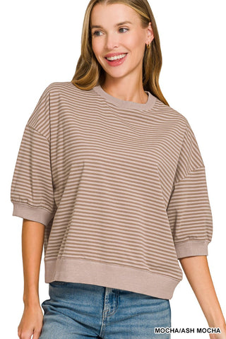 Take It Easy Stripe Top- Ash Mocha